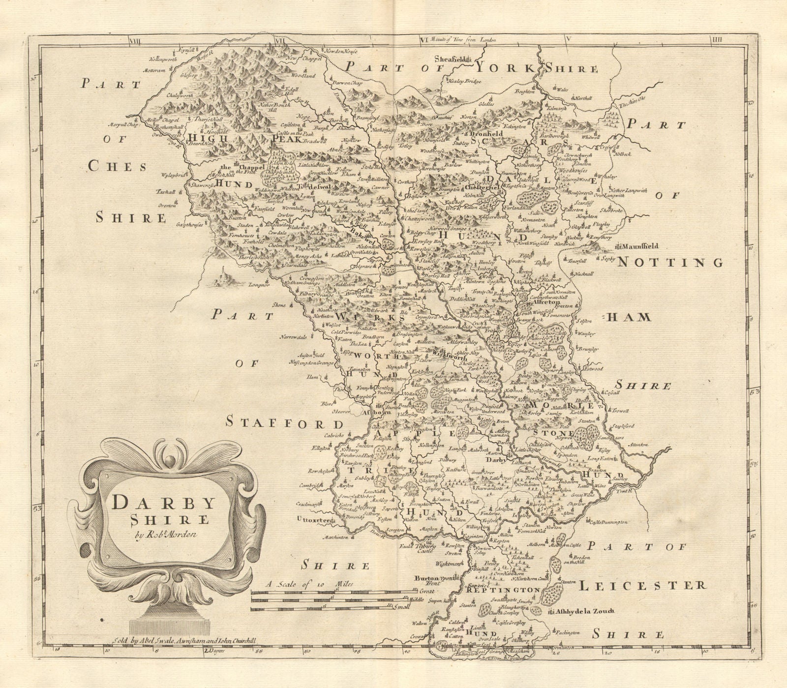 Derbyshire. 'DARBY SHIRE' by ROBERT MORDEN. Shows Peak District 1772 old map